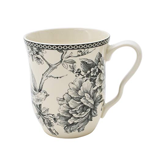 Adelaide 16-Piece Square Floral Dinnerware Set – Service for 4, Grey & White Porcelain Plates & Bowls, for Everyday Dining &