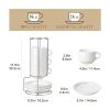 8 OZ Porcelain Espresso Cups with Saucers and Metal Stand Set of 4, Stackable Cappuccino Cups, White Expresso Shots Cup Set for