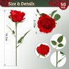 Red Roses Artificial Flowers 50 Pack in Bulk, Fake Roses Flowers Realistic Roses for Wedding Home Party Decoration Event Gift
