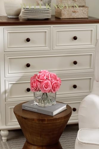 Rose Artificial Flowers in Vase with Faux Water, Silk Rose Table Centerpieces for Home Coffee Table Decor, Fake Roses Flower