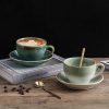Porcelain Coffee Cup with Saucer Spoon, Vintage Design Ceramic Latte Art Cappuccino Barista Espresso Tea Cup with Saucer (11.6