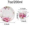 GY 12 PCS Tea Set - 7oz New Bone China tea Cups and Saucers with Pink Flower Pattern Porcelain Cups for Mocha Cappuccino Tea and