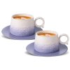 7.3 Ounce Cappuccino Cups Set of 2, Artistic Embossed Ceramic Cappuccino Mugs and Saucers, Double Espresso Cups Set of 4 for Au