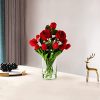 Red Silk Rose Fake Flowers with Vase, Mixed Real Touch Tulip Artificial Flowers in Glass Vase for Dining Table, Faux Flower