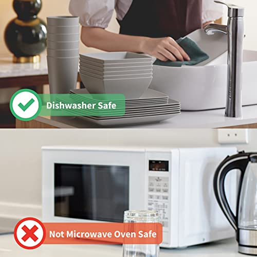 24-Piece Swirl Grey Melamine Plastic Dinnerware Sets for 8, Plates and Bowls Sets (Cool Grey)