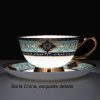 YBK Tech Euro Style Bone China Cup& Saucer Set, Ceramic Tea Coffee Cup for Home Kitchen Wedding (Royal Pattern- Sky Blue)