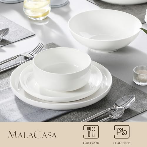 Plates and Bowls Sets, 24 Pieces Modern Porcelain Dinnerware Set for 6 Ceramic Dishware Dishes White Kitchen Dinner Dining Ware