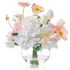 Artificial Flowers in Vase for Seasonal Decor, Mixed White Tulips & Pink Silk Fake Flowers Bouquet Arrangements in Glass Vase
