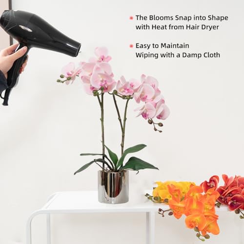Artificial Orchid Flower Plant Real Touch Faux Orchids in Ceramic Vase Pink 19.7'' Fake Phalaenopsis Flower Arrangement