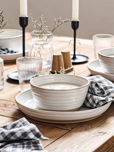 Dinnerware Sets 16 PCS, Stoneware Plates and Bowls Set, House Warming Wedding Present, Serve for 4 (10" Dinner Plates + 8" Salad