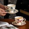Tea Cups and Saucers Set of 2, Porcelain Coffee Cups, 6.8-Ounce Stackable Espresso Mugs, Ceramic Demitasse for Coffee, Latte,