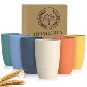 Homienly Drinking Glasses Premium Wheat Straw Unbreakable Cups - Set of 6 Alternative to Plastic Cups Reusable Unbreakable