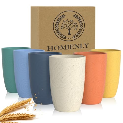 Homienly Drinking Glasses Premium Wheat Straw Unbreakable Cups - Set of 6 Alternative to Plastic Cups Reusable Unbreakable