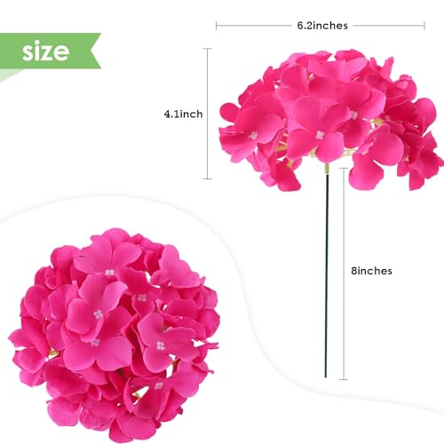 60 PCS Hot Pink Hydrangea Artificial Flowers Bulk (Not Squished) Realistic Fake Flowers Hydrangea Silk Flowers with Stems for