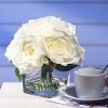 Rose Artificial Flowers in Vase, Fake Flowers Arrangements in Vase with Faux Water for Wedding, Dining Table (Cream)