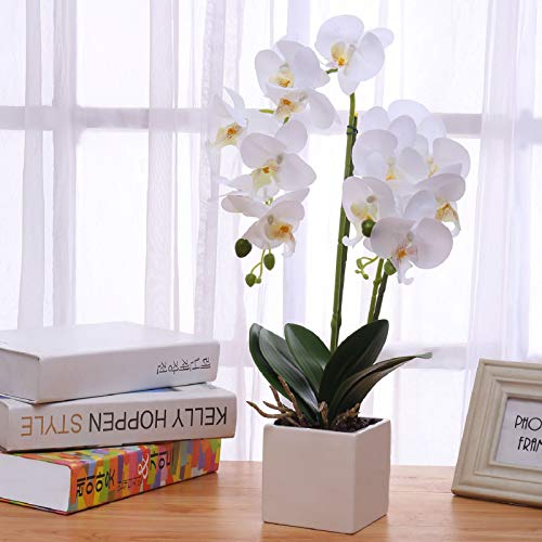 Orchids Artificial Fake Flowers with Vase for Table Centerpieces, Fake Orchids in Pots Orquideas Real Touch Flowers Large Vivid