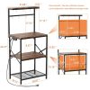 Kitchen Bakers Rack with Power Outlet, Small Coffee Bar Cart 4 Tiers, Microwave Stand Station with 8 S Hooks, Adjustable Shelf,