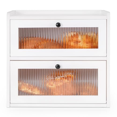 Bread Box for Kitchen Countertop Wooden Bread Storage Container Bin 2 Layer Breadbox Holder Large Capacity Keeper Vintage