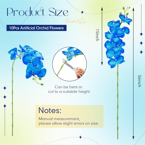 10 Pcs 36 Inch Blue Orchids Artificial Flowers Artificial Phalaenopsis Flowers Faux Orchid Stems Fake Flowers Arrangement for