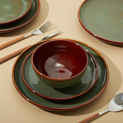 Stoneware Dinnerware Sets, Ceramic Plates and Bowls Set, Microwave & Dishwasher Safe Kitchen Dishes, Modern Dinner Salad Plates