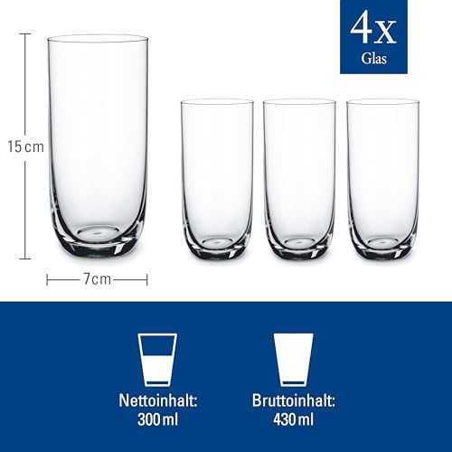 La Divina Longdrink Glass, Set of 4, Tall Glass for Water/Cocktails, 14.75 oz, Crystal