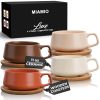 – 11 Oz., Set of 4 Ceramic Tea Cup and Saucer Bamboo/Tea Mug - Wide Cappuccino Cup, Coffee Cups Ceramic Mug for Cappuccino,