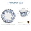 Vintage Floral Porcelain Tea Cup and Saucer Set with Spoon, Gold Trim, 6.4 oz – Set of 2, Blue – Tea & Espresso & Coffee Cups