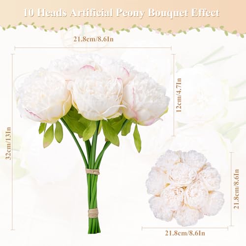 20 Heads Artificial Peony Silk Flower Leaf Home Office Wedding Party Festival Bar Decor (Cream White)