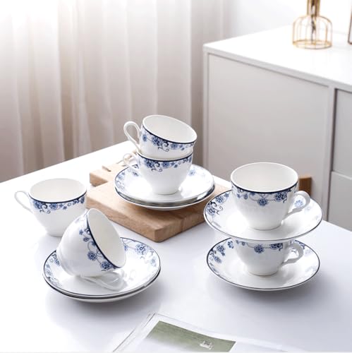 Navy Blue Espresso Cups and Saucers Set of 6