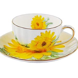 Ceramic Teacup Sunflower Vintage Chintz Porcelain Coffee Mug Tea Cup with Saucer