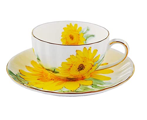 Ceramic Teacup Sunflower Vintage Chintz Porcelain Coffee Mug Tea Cup with Saucer