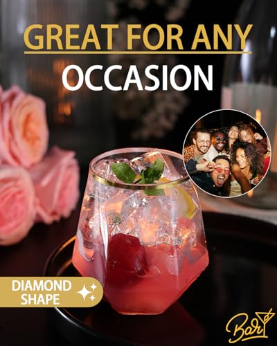 40 Pcak Plastic Stemless Wine cocktail Whiskey Champagne Glasses, 12 Oz Gold Rim Disposable Clear Unbreakable Cups for Party