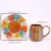 12 Pieces Fine Porcelain Brone Color Glazed Hand-drawn Tea Cups and Saucers,Classical Art Rainbow Pattern 7oz Tea Cup set for 6