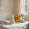 Fake Sunflowers with Hand-Painted Vase,16" Artificial Flowers in Small Ceramic Vase,Silk Flower Eucalyptus Bouquet Faux