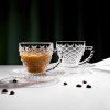 Glass Tea Cups and Saucers Set of 6 - Fish Scale Coffee Mugs - Teacups Set for Espresso Cappuccino Latte Tea - Dishwasher