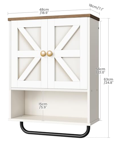 Bathroom Wall Cabinet, Medicine Cabinet with Open Partition and Towel Bar, Rustic Storage Cabinet with Open and Hidden Storage