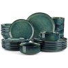 Starry Plates and Bowls Sets for 6, 24 Pieces Dinnerware Sets, Green Reactive Glaze Dishes Sets for Kitchen, Scratch Resistant