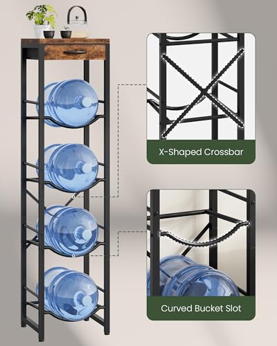 5-Gallon Water Jug Holder, Water Bottle Holder, 4-Tier Kettle Storage Shelf with Drawer, Water Dispenser Replacement Parts, for