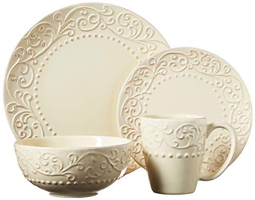 Bianca Casual Round Dinnerware Set – 16-Piece Stoneware Party Collection w/ 4 Dinner Salad Plates, 4 Bowls & 4 Mugs – Unique