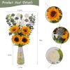 Fake Sunflowers with Hand-Painted Vase,16" Artificial Flowers in Small Ceramic Vase,Silk Flower Eucalyptus Bouquet Faux
