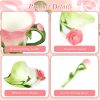 Flower Tea Cup and Saucer Set, 6 Oz Ceramic Rose Flower Coffee Cup with Spoon, Hand-Painted Cute Mug Gift for Women Birthday