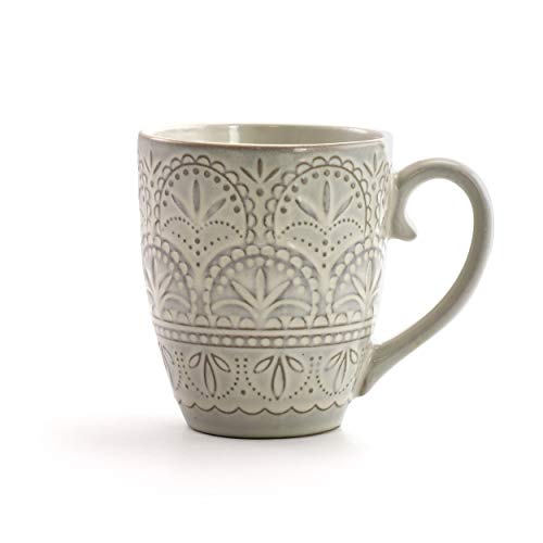 Elegant Round Embossed Stoneware High Class Dinnerware Dish Set, 16 Piece, White