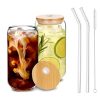 2 Pcs Drinking Glasses with Bamboo Lids and Straw 2pcs Set - 16oz U-Shaped Cups, Iced Coffee Glasses, Cute Reusable Bottle,