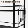 Kitchen Island with Power Outlet, Kitchen Storage Rack with 4 S Hooks, Microwave Stand with Wine Rack, 3-Tier Coffee Station,