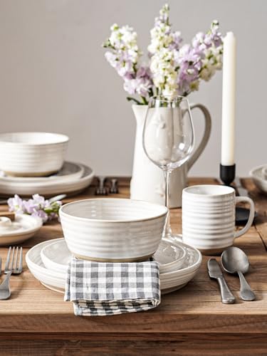 Dinnerware Sets 16 PCS, Stoneware Plates and Bowls Set, House Warming Wedding Present, Serve for 4 (10" Dinner Plates + 8" Salad