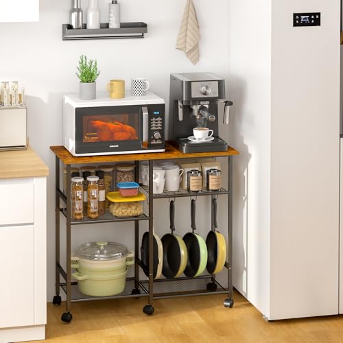 Kitchen Microwave Cart, Microwave Stand with Adjustable Shelf, Coffee Bar Stand Kitchen Baker's Rack with Wheels Rolling Storage