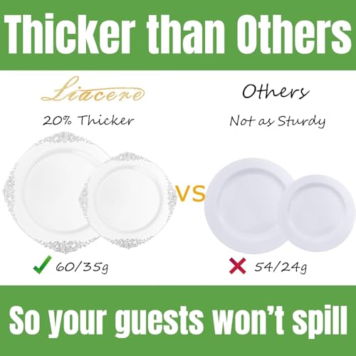 350PCS Silver Plastic Plates&Pre Rolled Napkins for 50 Guests - Plastic Dinnerware Sets 100Silver Disposable Plates, 150Silver