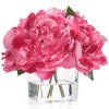 Artificial Peonies Flowers Arrangements in Cube Glass Vase, WELLKNOWN Silk Flower Centerpieces for Dining Room Table, Coffee