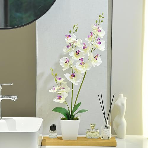 Faux Orchid in Vase Tall Artificial Orchid in Ceramic Vase Tall Silk Orchids with Stems Real Look Potted Fake Phalaenopsis