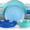 Bonita Dinnerware Set 24 Pieces Blue Stoneware Service for 6, Handpainted Spirals Pattern Stoneware Combination Set